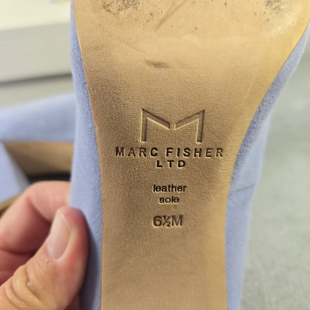 Marc Fisher LTD Zala Periwinkle Blue Suede Pointed Toe Block Heel Pumps 6.5M
